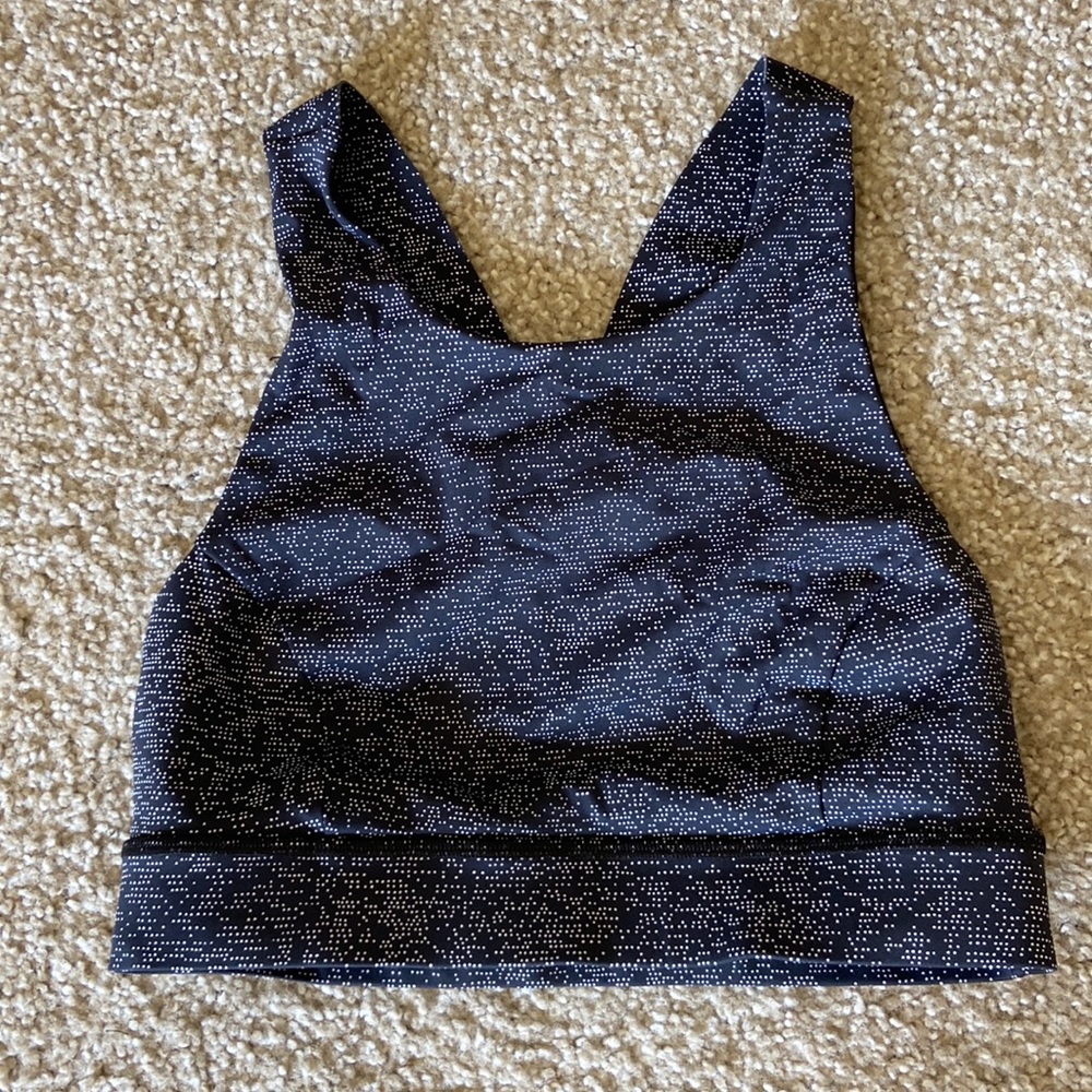 Lululemon dot print sports bra black white size 6 Y strap back